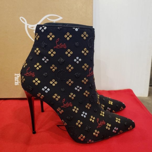 Christian Louboutin SO KATE BOOTY Jacquard Loubi In The Sky Boots Heels - Picture 8 of 14